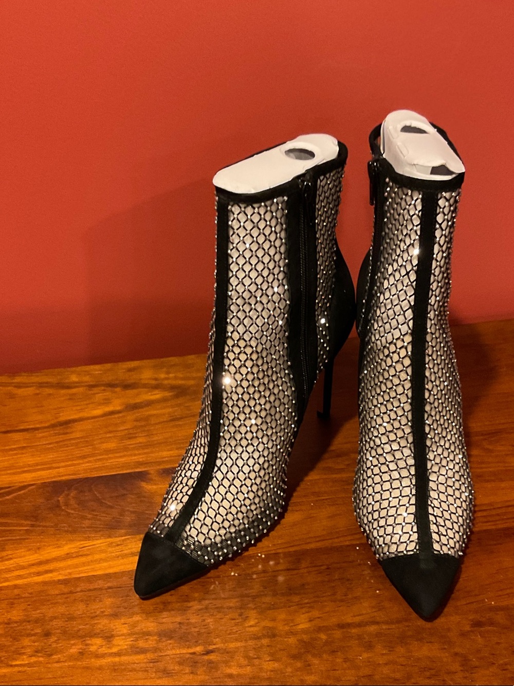 Ted Baker London Black Rhinestone Mesh Pointed Toe Ankle Booties